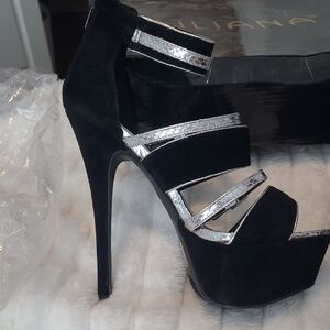 Black and Silver High Heels Stiletto